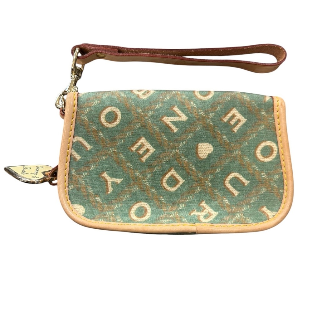 Dooney & Burke Wristlet Green Monogram Logo Leather Y2K Mini Pouch Clutch Bag - Picture 9 of 13